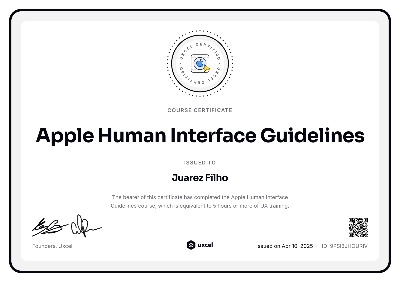 Juarez Filho's certificate